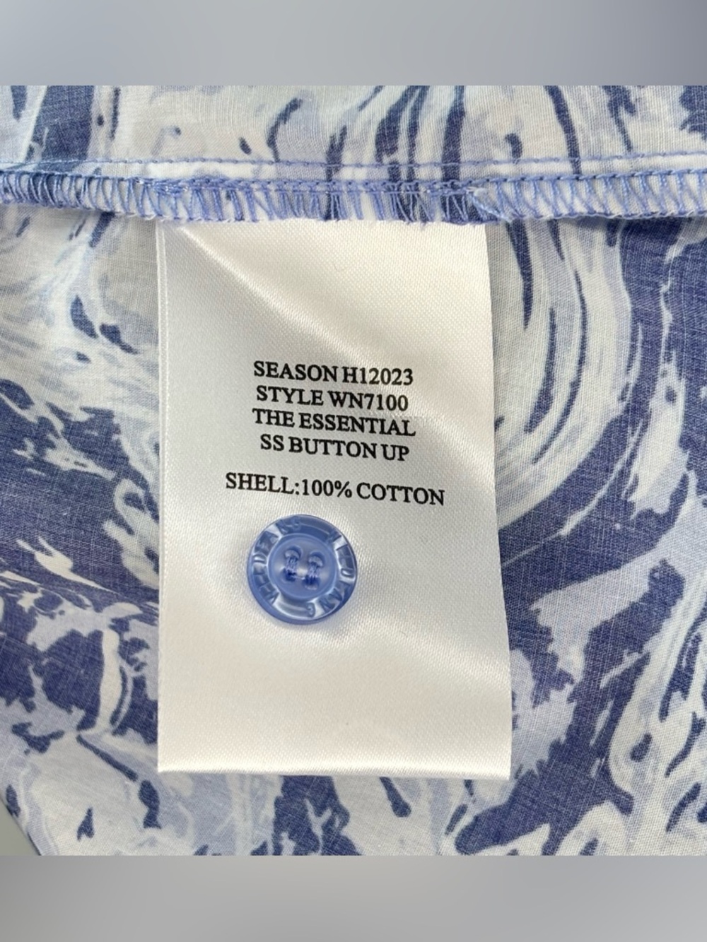 Wildfang Essential Short Sleeve Button-Up Shirt in Blue and White Wave - Picture 4 of 6